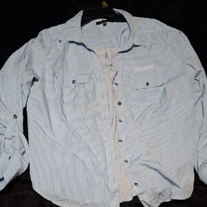 Adrienne Vittadini Light Blue Striped Button Down Shirt
